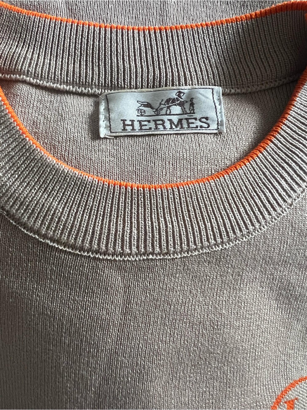 Hermes Beige Knit Short-Sleeve Top & Wide-Leg Pants with Orange Accents size S-M - Picture 10 of 13